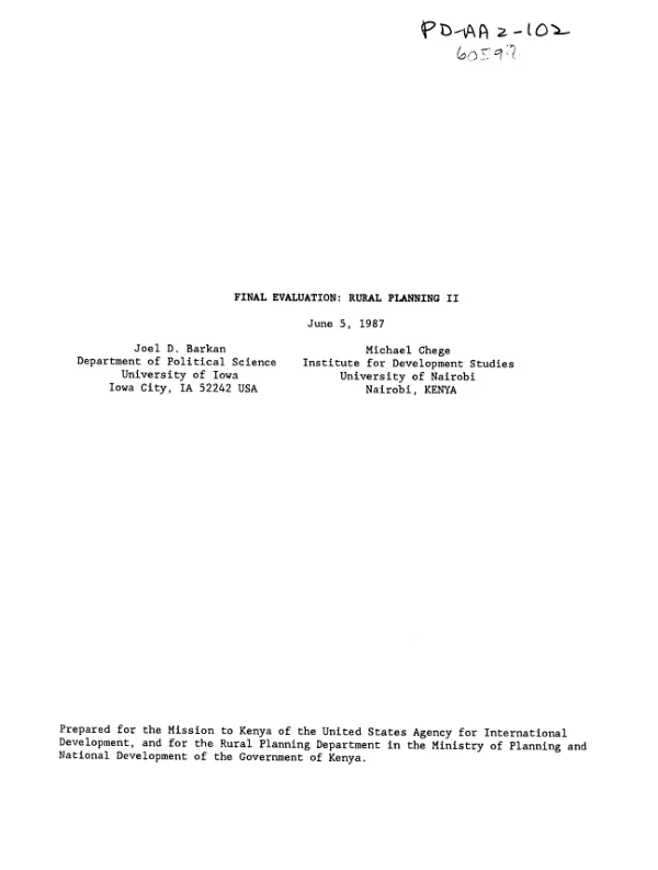 Final evaluation : rural planning II