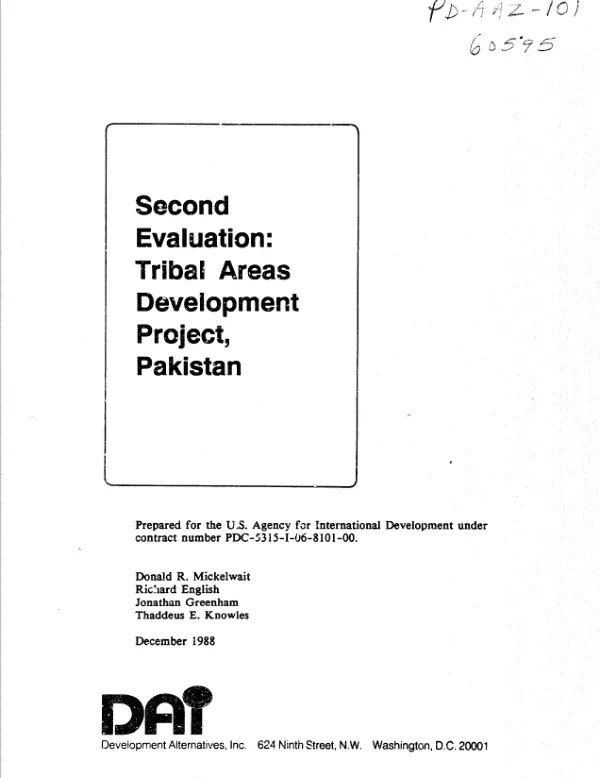 Second evaluation : tribal areas development project, Pakistan