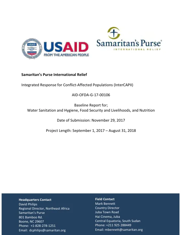 Baseline report for water sanitation and hygiene, food security and livelihoods, and nutrition
