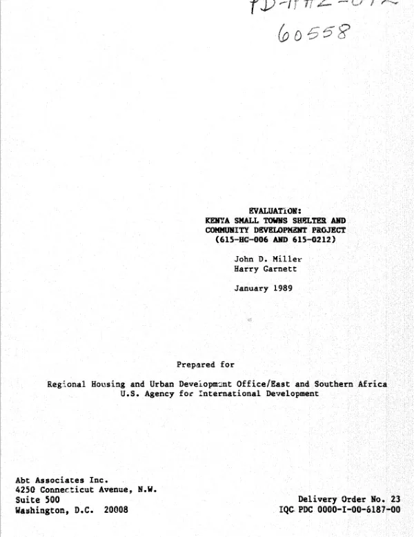 Evaluation : Kenya small towns shelter and community development project (615-HG-006 and 615-0212)