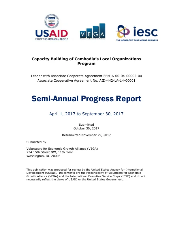 Capacity building of Cambodia"s local organizations program : semi-annual progress report, April 1, 2017 - September 30, 2017