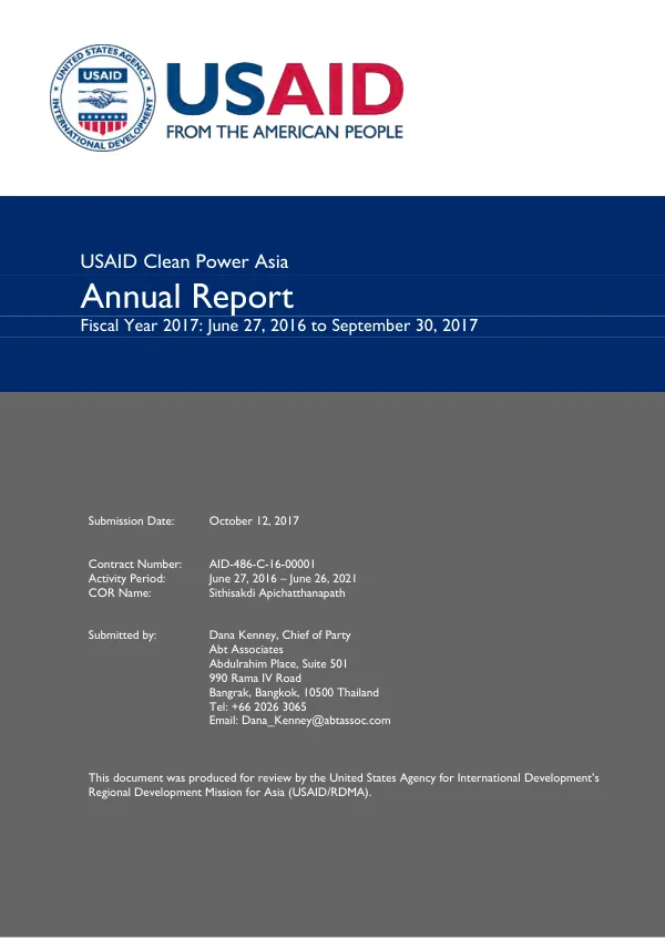 USAID clean power Asia : annual report: fiscal year 2017 : June 27, 2016-September 30, 2017