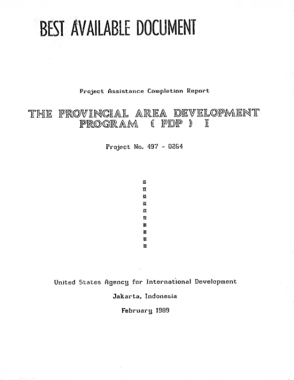 Project assistance completion report : the provincial area development program (PDP) I