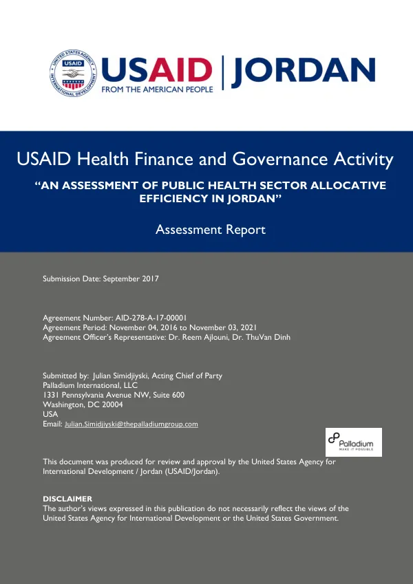 An assessment of public health sector allocative efficiency in Jordan : assessment report