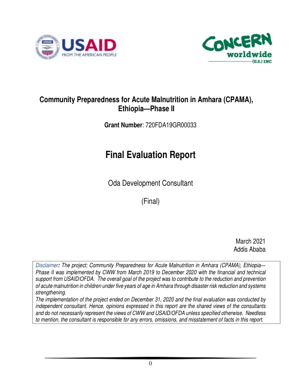 Community preparedness for acute malnutrition in Amhara (CPAMA), Ethiopia - phase II : final evaluation report