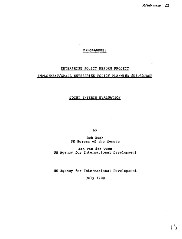 Bangladesh : enterprise policy reform project, employment/small enterprise policy planning subproject -- joint interim evaluation