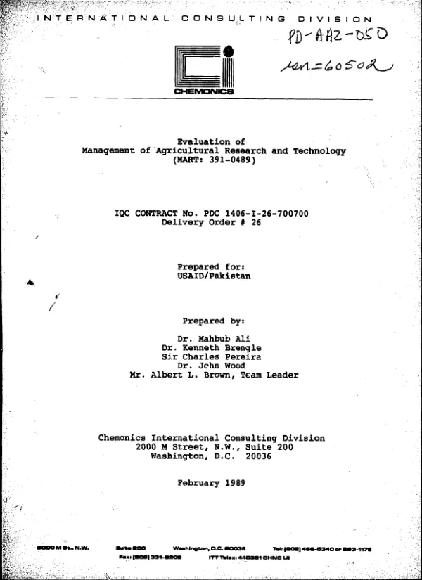 Evaluation of management of agricultural research and technology (MART : 391-0489)