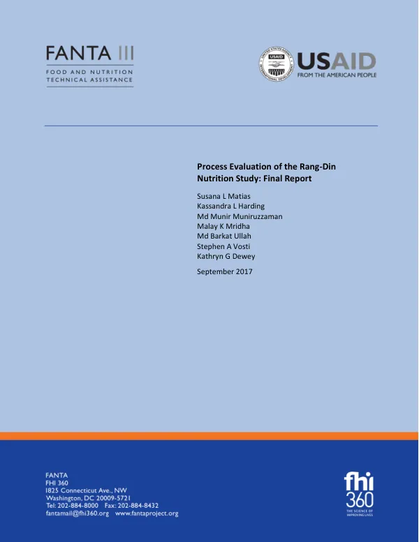 Process evaluation of the rang-din nutrition study : final report