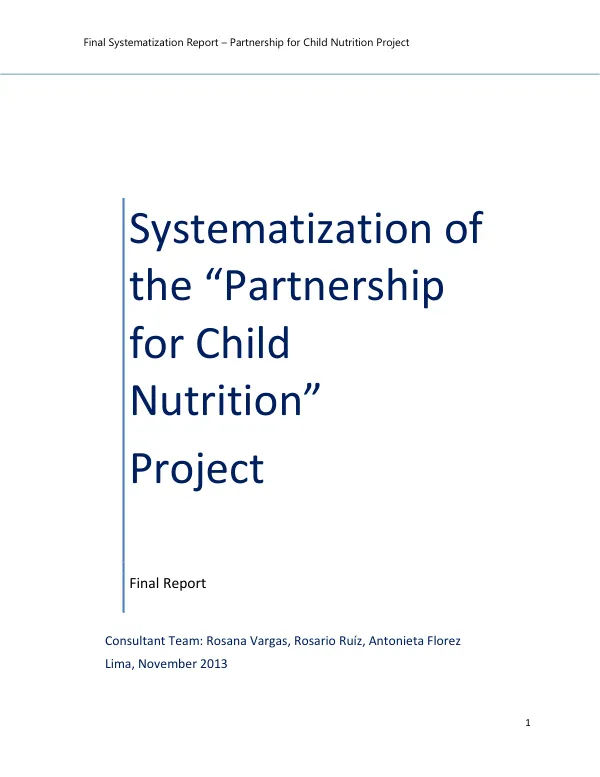 Systematization of the partnership for child nutrition project : final report