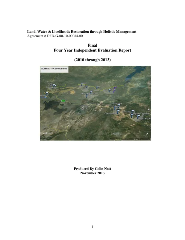 Land, water & livelihoods restoration through holistic management, agreement # DFD-G-00-10-00084-00 : final four year independent evaluation report (2010 through 2013)