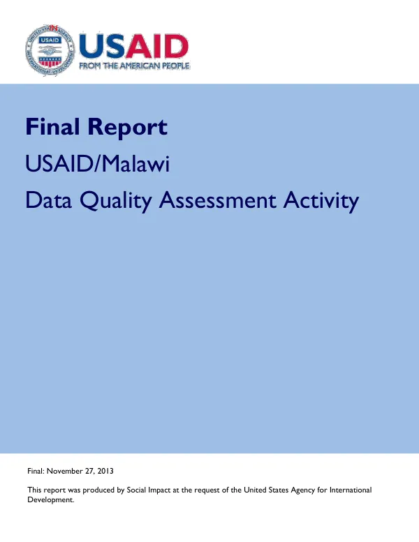 USAID/Malawi data quality assessment (DQA) activity : final report