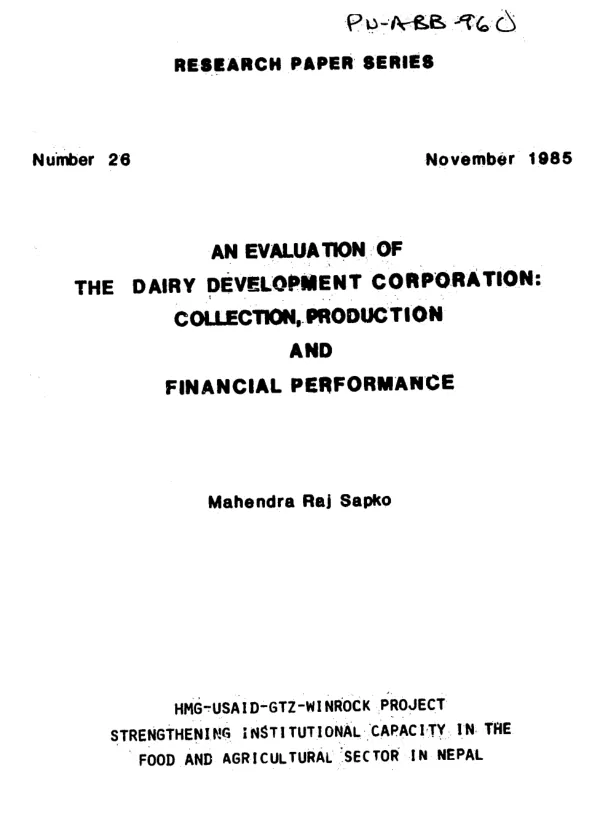 Evaluation of the Dairy Development Corporation : collection, production and financial performance