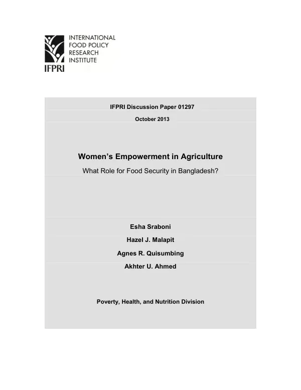 Women"s empowerment in agriculture : what role for food security in Bangladesh?