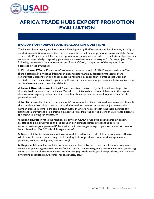 Africa trade hubs export promotion evaluation : executive summary