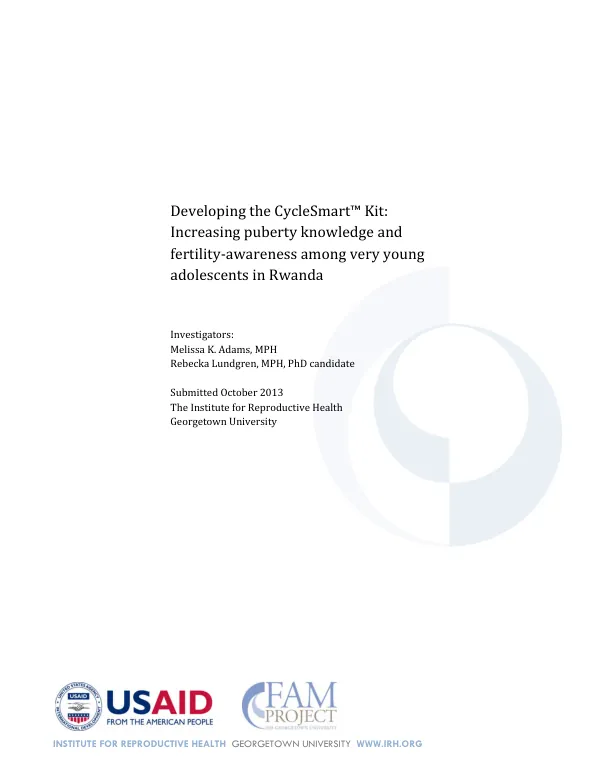 Developing the CycleSmart kit : increasing puberty knowledge and fertility-awareness among very young adolescents in Rwanda