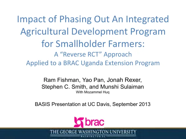 Impact of phasing out an integrated agricultural development program for smallholder farmers : a "reverse RCT" appraoch applied to a BRAC Uganda extension program