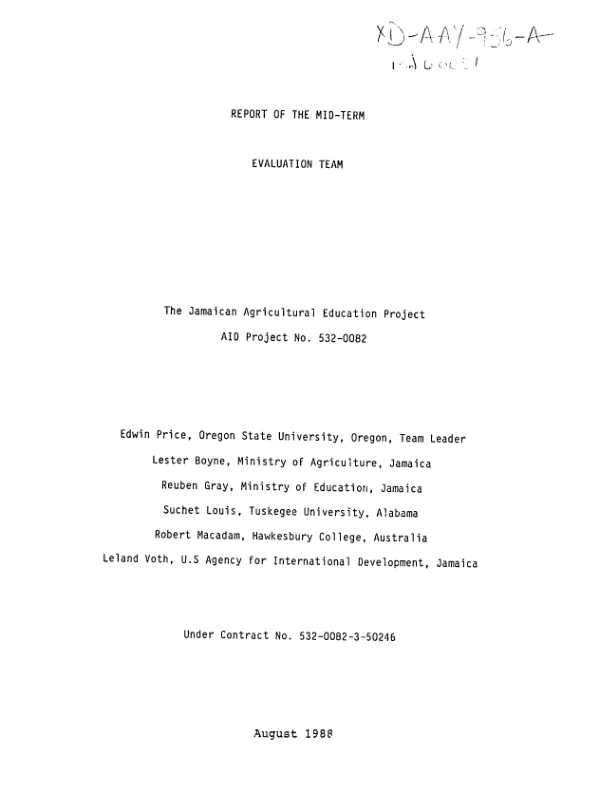Report of the mid-term evaluation team : the Jamaican agricultural education project, AID project no. 532-0082