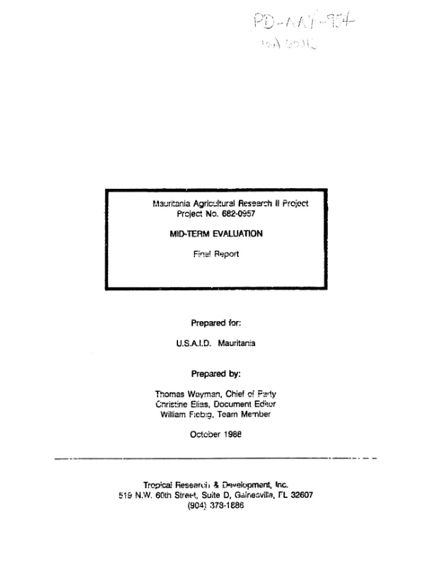 Mauritania agricultural research II project, project no. 682-0957 : mid-term evaluation -- final report
