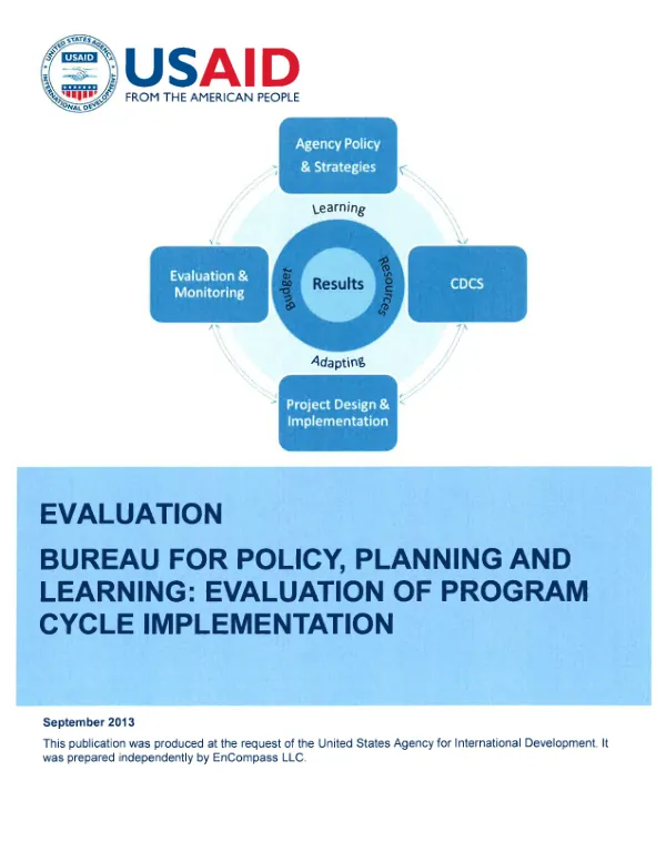 Bureau for Policy, Planning and Learning : evaluation of program cycle implementation : survey instrument for mission and USAID/Washington staff