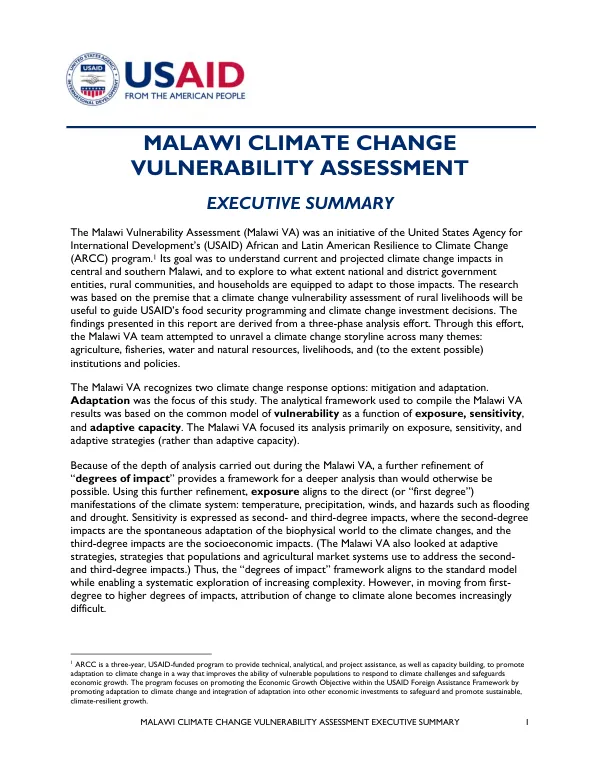 Malawi climate change vulnerability assessment : executive summary