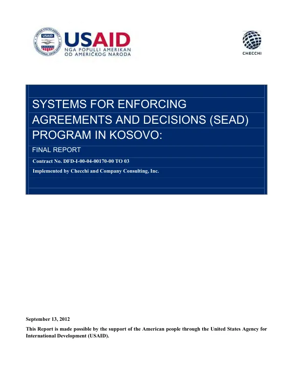 Systems for enforcing agreements and decision (SEAD) program in Kosovo : final report
