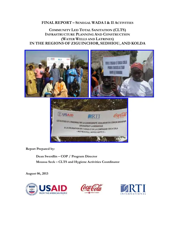 Final report-Senegal WADA I & II activities : community led total sanitation (CLTS) infrastructure planning and construction (water wells and latrines) in the regions of Ziguinchor, Sedhiou, and Kolda