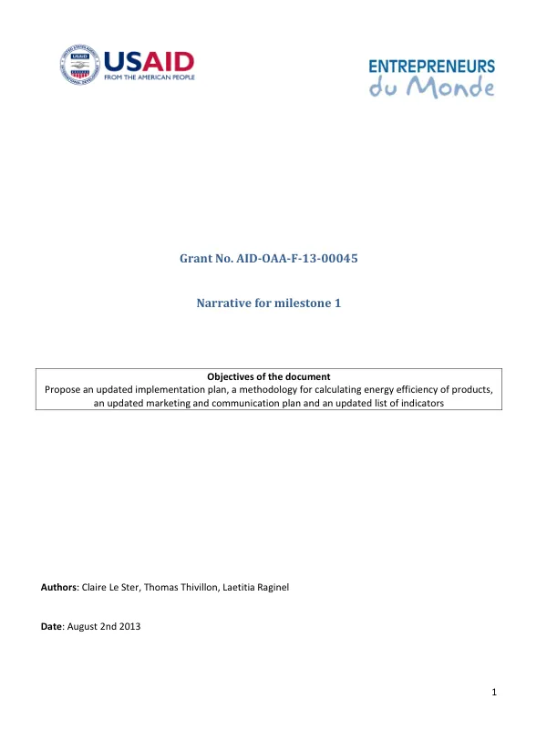 AID-OAA-F-13-00045_Milestones_Complete_Entrepreneurs du Monde