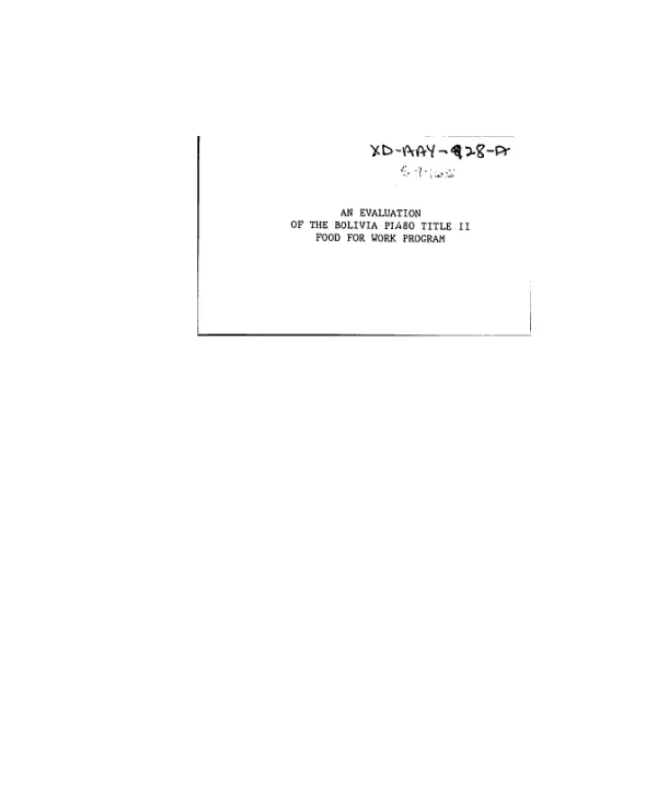 Evaluation of the Bolivia PL-480 Title II Food for Work program