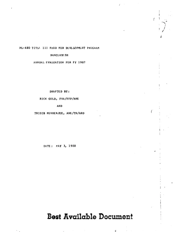 PL-480 Title III Food for Development Program, Bangladesh : annual evaluation for FY 1987