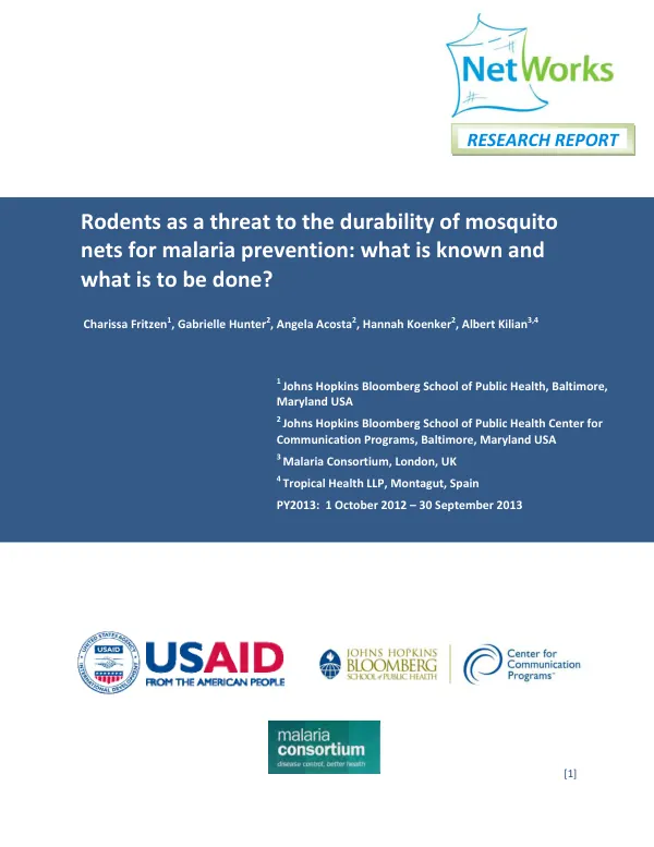 Rodents as a threat to the durability of mosquito nets for malaria prevention : what is known and what is to be done?