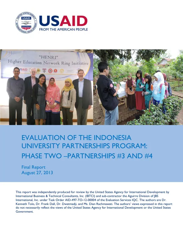 Evaluation of the Indonesia university partnerships program : phase two, partnerships #3 and #4