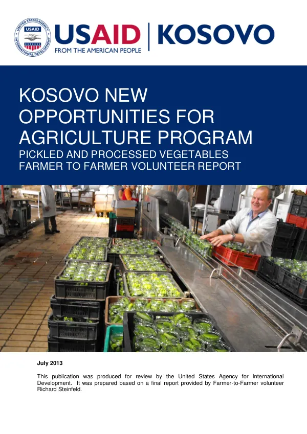 Kosovo new opportunities for agriculture program : pickled and processed vegetables farmer to farmer volunteer report