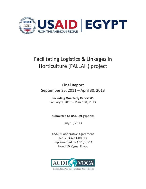 Facilitating logistics & linkages in horticulture (FALLAH) project : final report, September 25, 2011-April 30, 2013