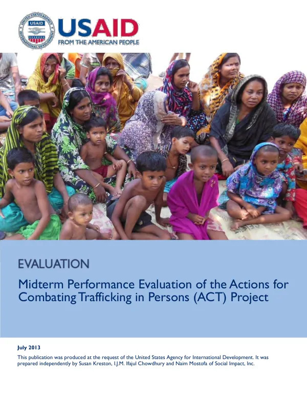 Midterm performance evaluation of the actions for combating trafficking in persons (ACT) project
