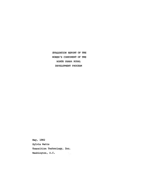 Evaluation report of the women's component of the North Shaba rural development program