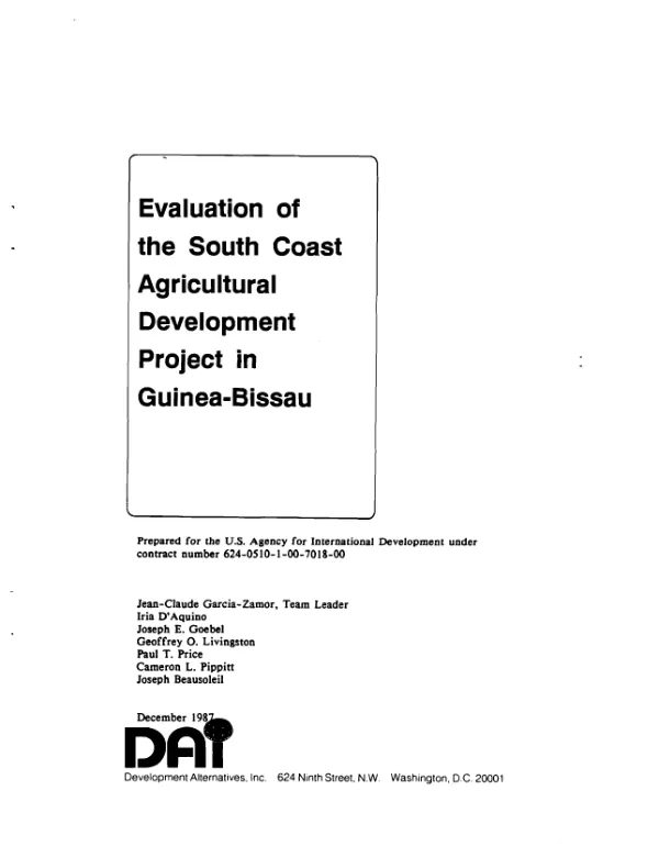 Evaluation of the south coast agricultural development project in Guinea-Bissau