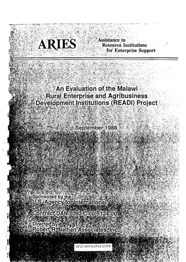 Evaluation of the Malawi rural enterprise and agribusiness development institutions (READI) project