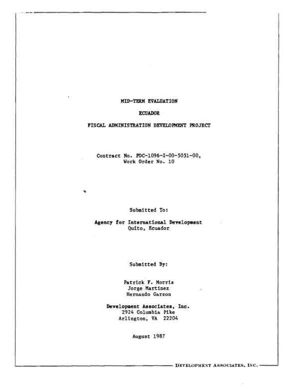 Mid-term evaluation : Ecuador, fiscal administration development project