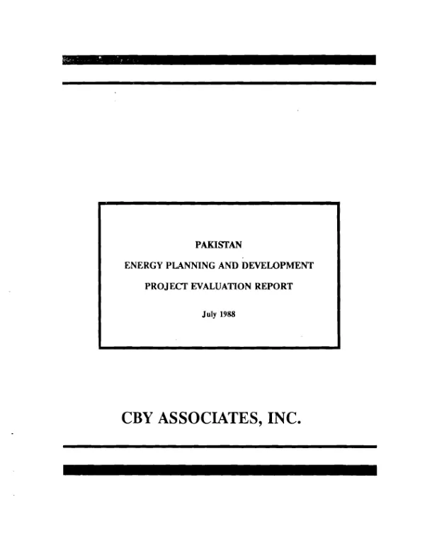 Pakistan, energy planning and development : project evaluation report