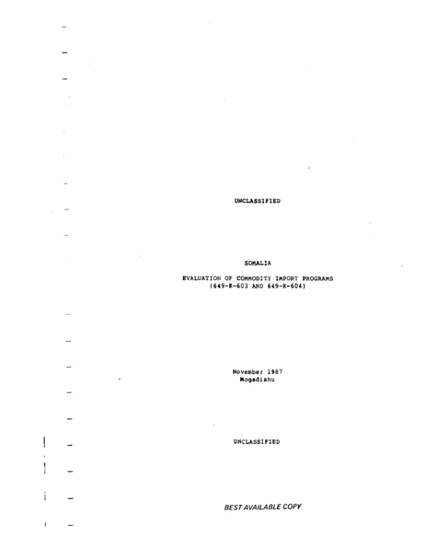 Somalia : evaluation of commodity import programs (649-K-603 and 649-K-604)