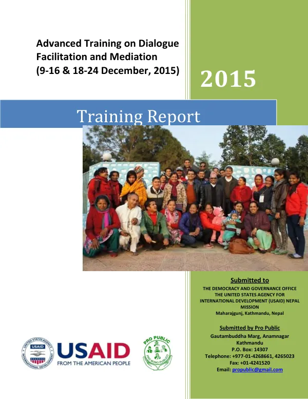 Advanced training on dialogue facilitation and mediation (9-16 & 18-24 December, 2015) : training report