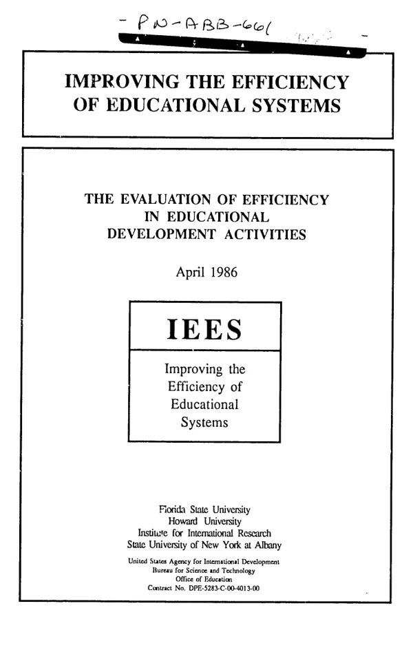 Improving the efficiency of educational systems : the evaluation of efficiency in educational development activities