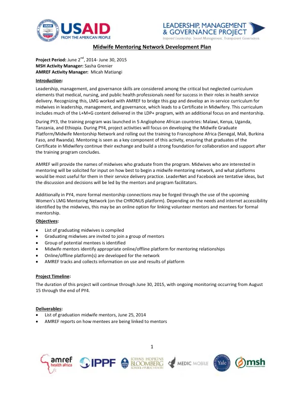 Midwife mentoring network development plan