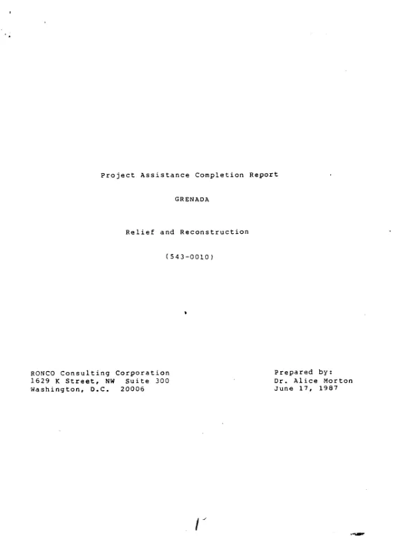 Project assistance completion report : Grenada, relief and reconstruction (543-0010)