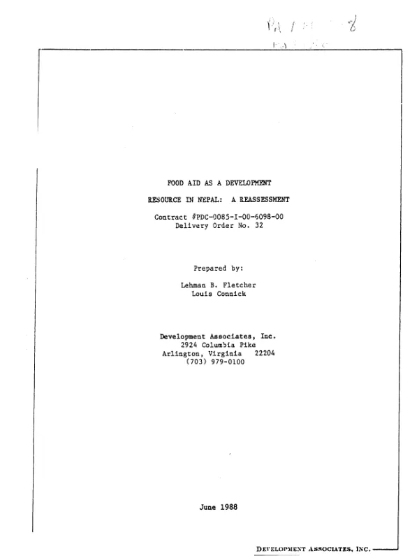 Food aid as a development resource in Nepal : a reassessment