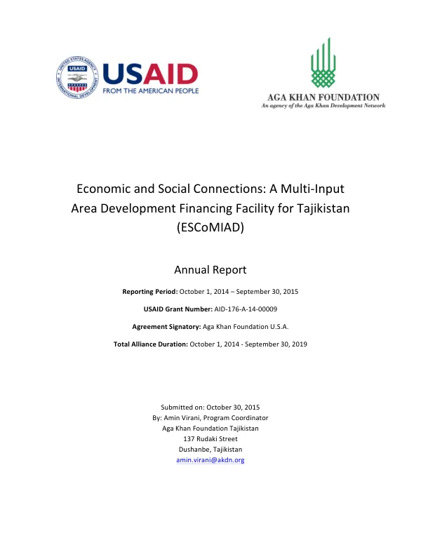 Economic and Social Connections: A Multi-Input Area Development Financing Facility for Tajikistan (ESCoMIAD) Annual Report (Year One)