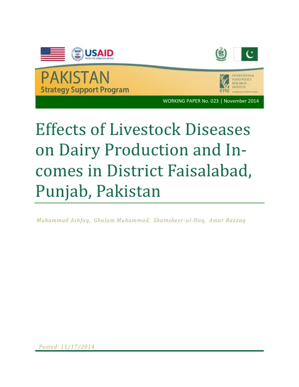 Effects of Livestock Diseases on Dairy Production and In-comes in District Faisalabad, Punjab, Pakistan