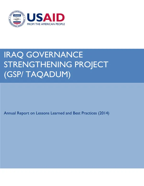 Iraq Governance Strengthening Project Year 3 Annual Lessons Learned and Best Practices Report
