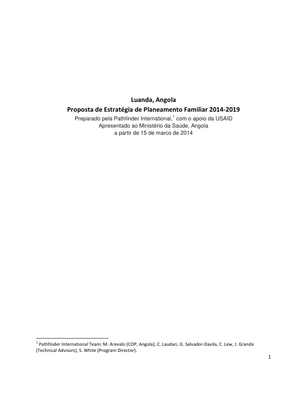 Proposta de Estratégia de Planeamento Familiar 2014-2019