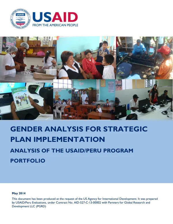 Gender Analysis for Strategic Plan Implementation: Analysis of USAID/Peru Program Portfolio